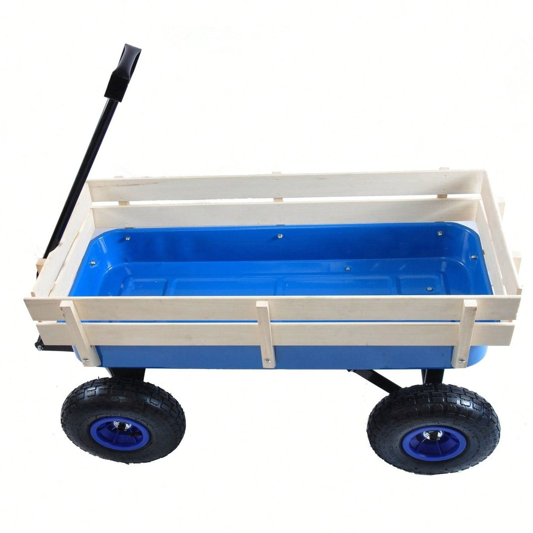 All Terrain Pulling Wagon W/Wood Railing Air Tires Children Kid Garden Image 3