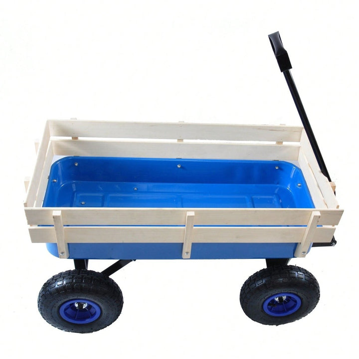 All Terrain Pulling Wagon W/Wood Railing Air Tires Children Kid Garden Image 4