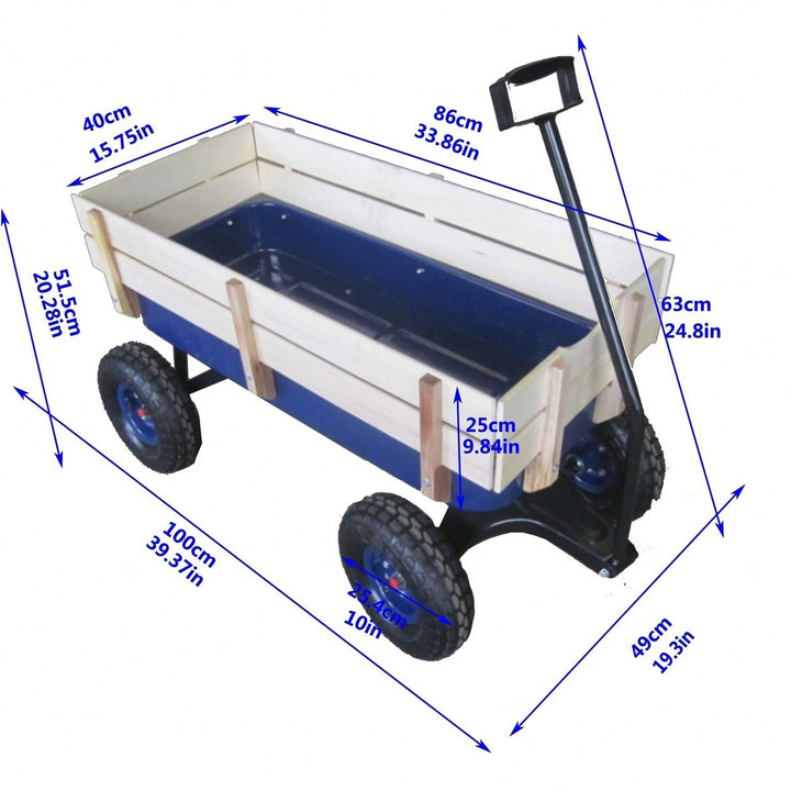 All Terrain Pulling Wagon W/Wood Railing Air Tires Children Kid Garden Image 5