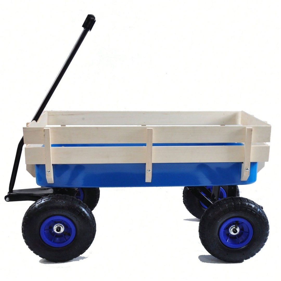 All Terrain Pulling Wagon W/Wood Railing Air Tires Children Kid Garden Image 6