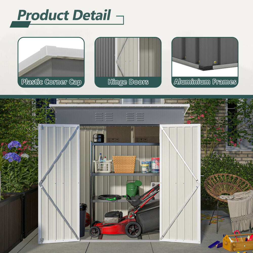 6x4 Outdoor Metal Storage Shed for Garden Tools Lockable Door Image 4