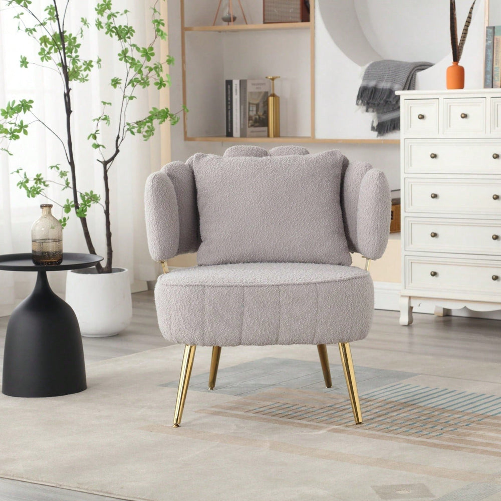 Boucle Accent Chair Modern Upholstered Armchair Tufted Chair With Metal Frame, Single Leisure Chairs For Living Room Image 2