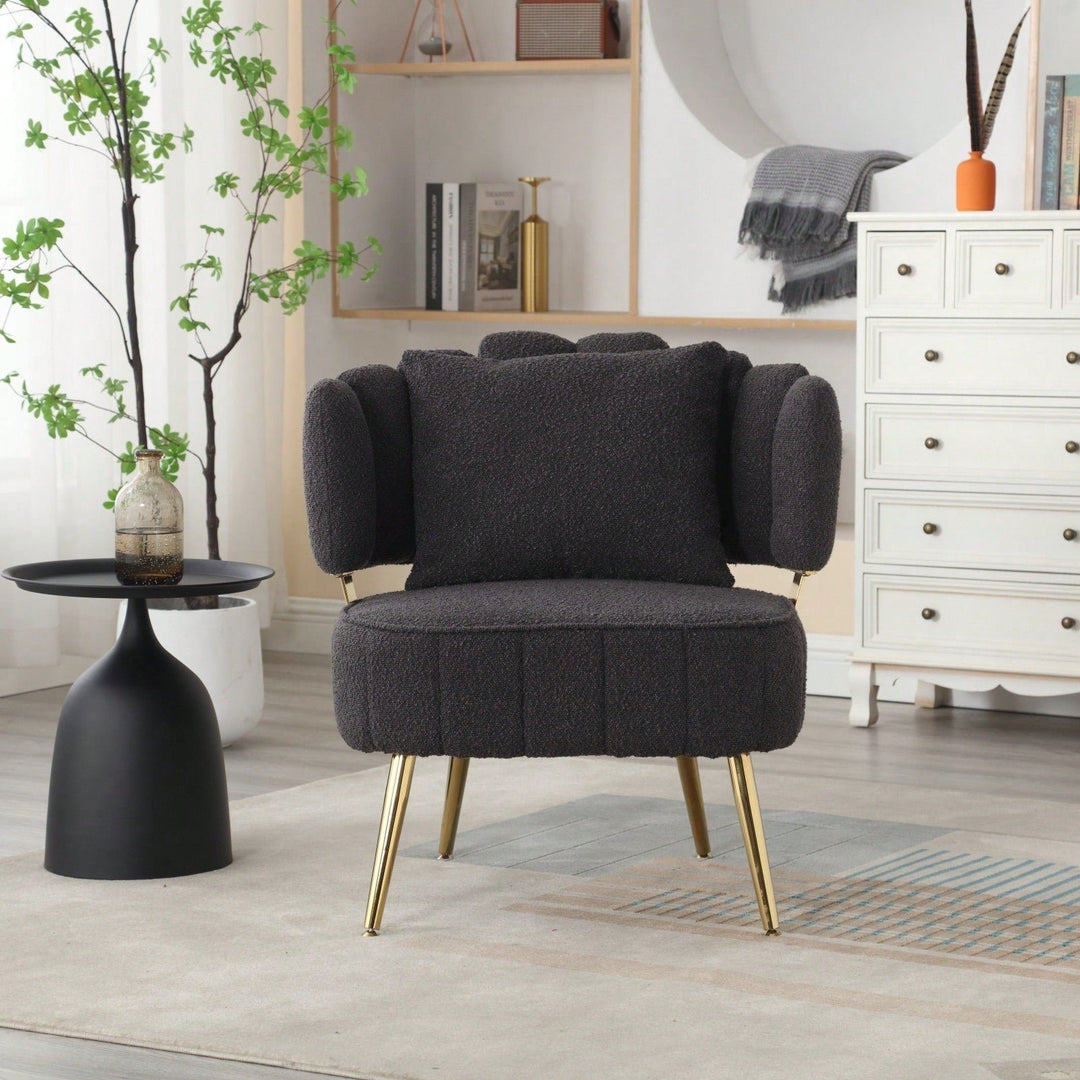 Boucle Accent Chair Modern Upholstered Armchair Tufted Chair With Metal Frame, Single Leisure Chairs For Living Room Image 3