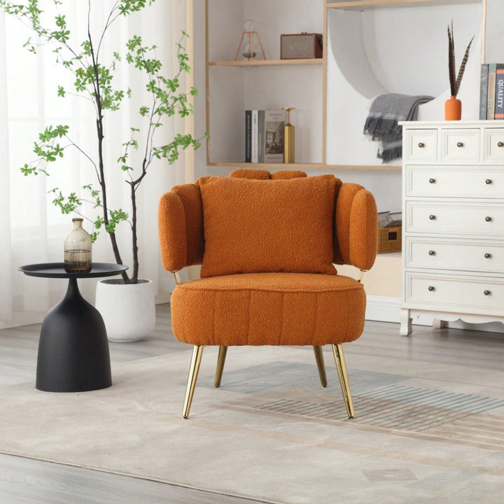 Boucle Accent Chair Modern Upholstered Armchair Tufted Chair With Metal Frame, Single Leisure Chairs For Living Room Image 4