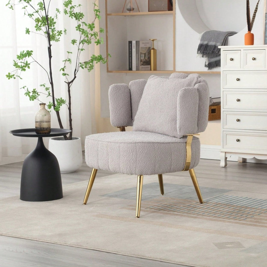 Boucle Accent Chair Modern Upholstered Armchair Tufted Chair With Metal Frame, Single Leisure Chairs For Living Room Image 12