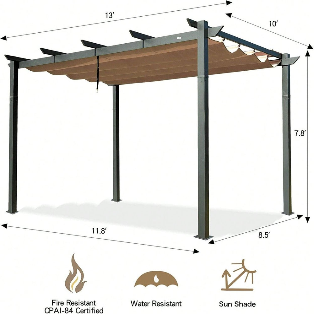 Aluminum Retractable Pergola with Weather-Resistant Canopy for Outdoor Patio Deck Garden and Grape Trellis Image 2