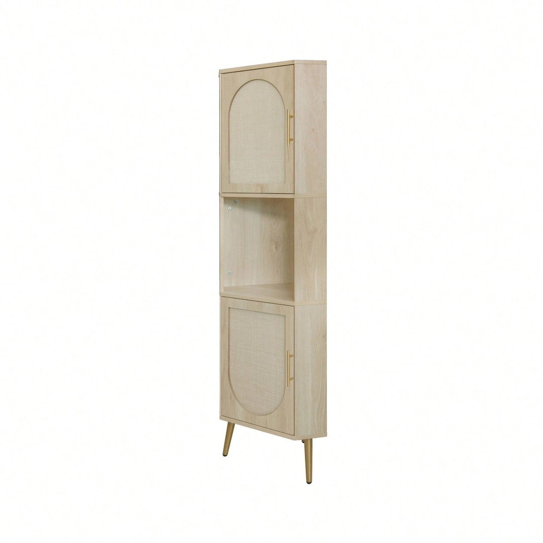 Anti-Dumping Corner Cabinet with Rattan Doors for Safe Storage in Small Spaces Image 3