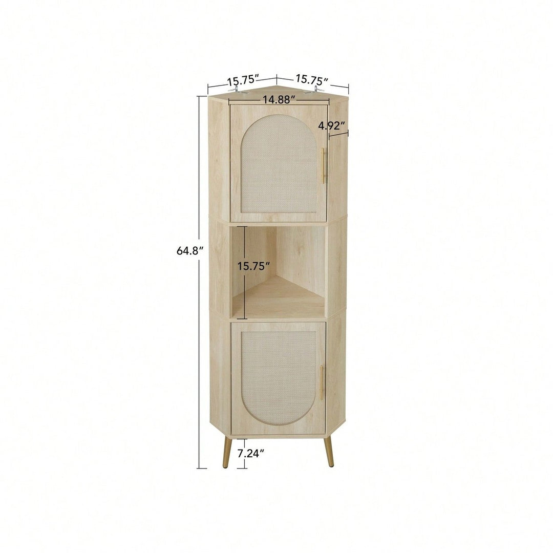 Anti-Dumping Corner Cabinet with Rattan Doors for Safe Storage in Small Spaces Image 5