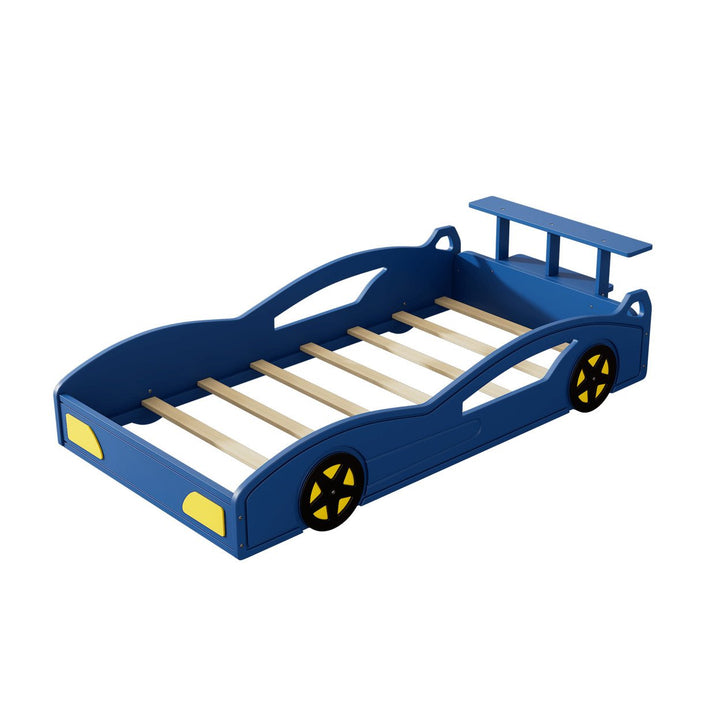 Car-Shaped Twin Bed With Wheels - Colorful Wooden Race Car Design For Teens Image 1