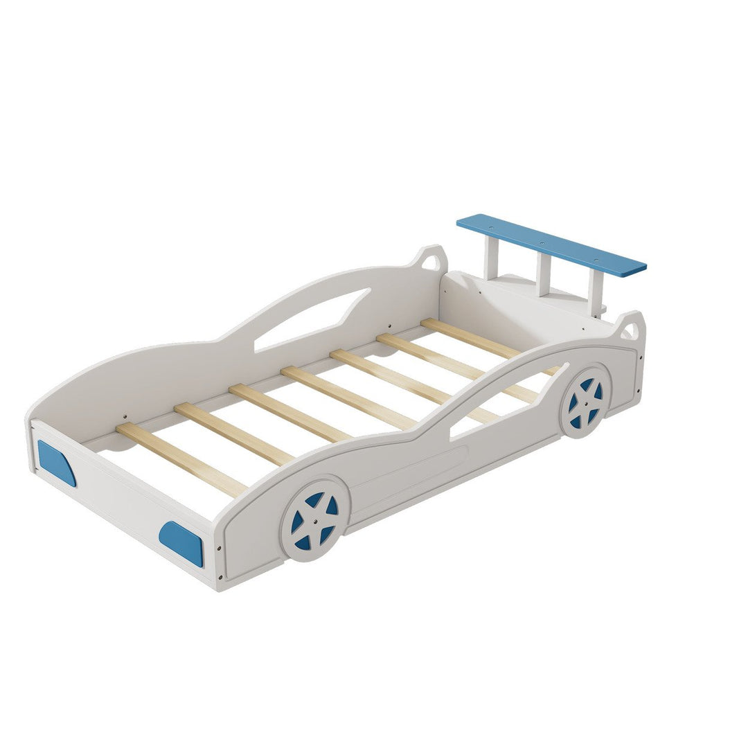 Car-Shaped Twin Bed With Wheels - Colorful Wooden Race Car Design For Teens Image 2