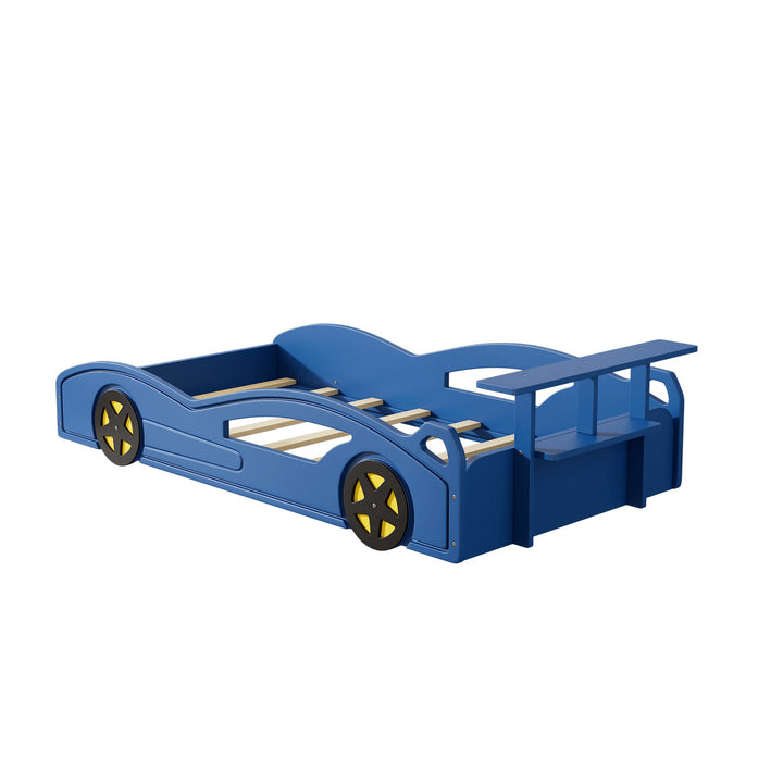 Car-Shaped Twin Bed With Wheels - Colorful Wooden Race Car Design For Teens Image 4