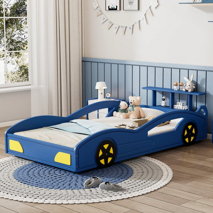 Car-Shaped Twin Bed With Wheels - Colorful Wooden Race Car Design For Teens Image 7