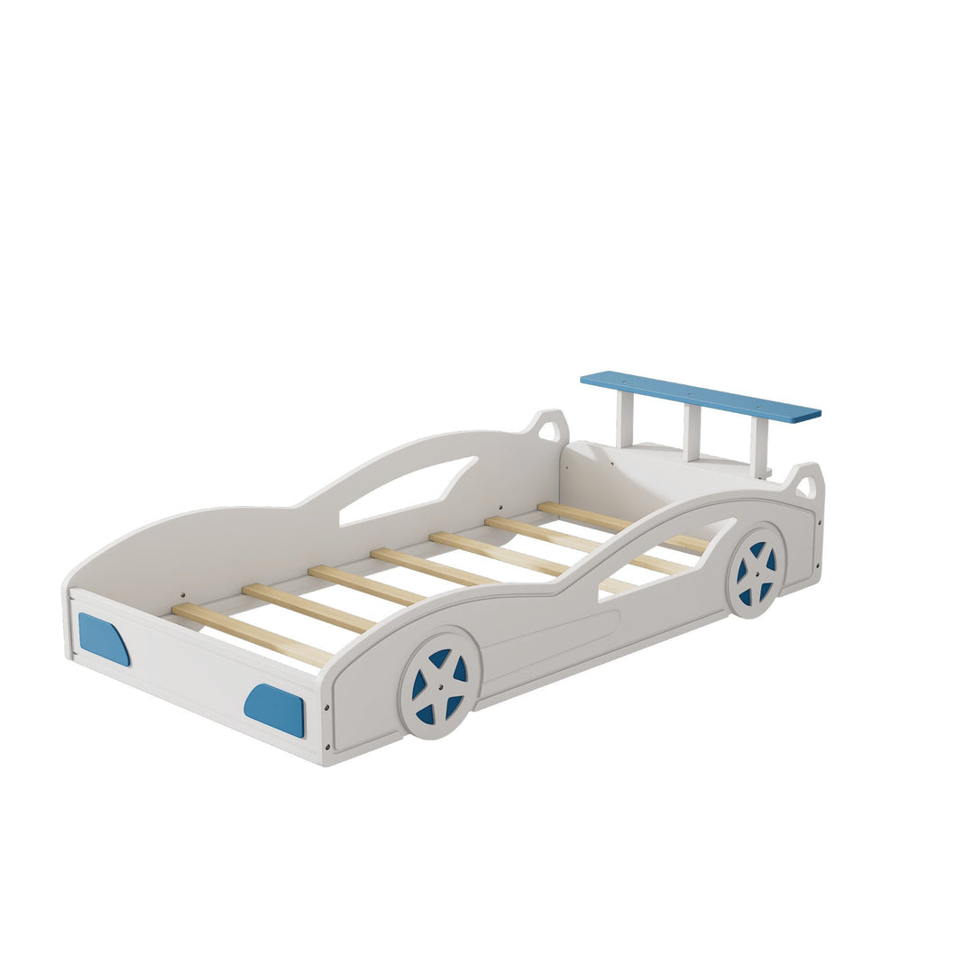 Car-Shaped Twin Bed With Wheels - Colorful Wooden Race Car Design For Teens Image 9