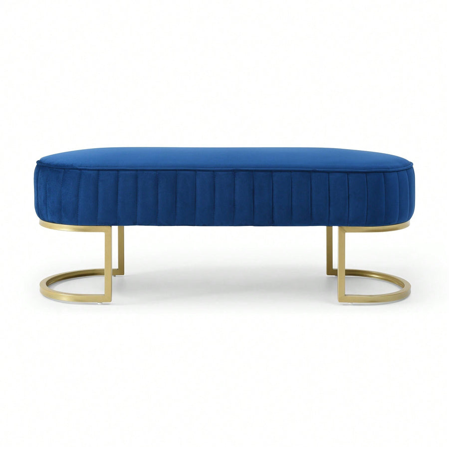 Chic Velvet Oval Upholstered Bench With Gold Metal Legs  48" Modern Storage Ottoman For Bedroom, Living Room, Or Image 1