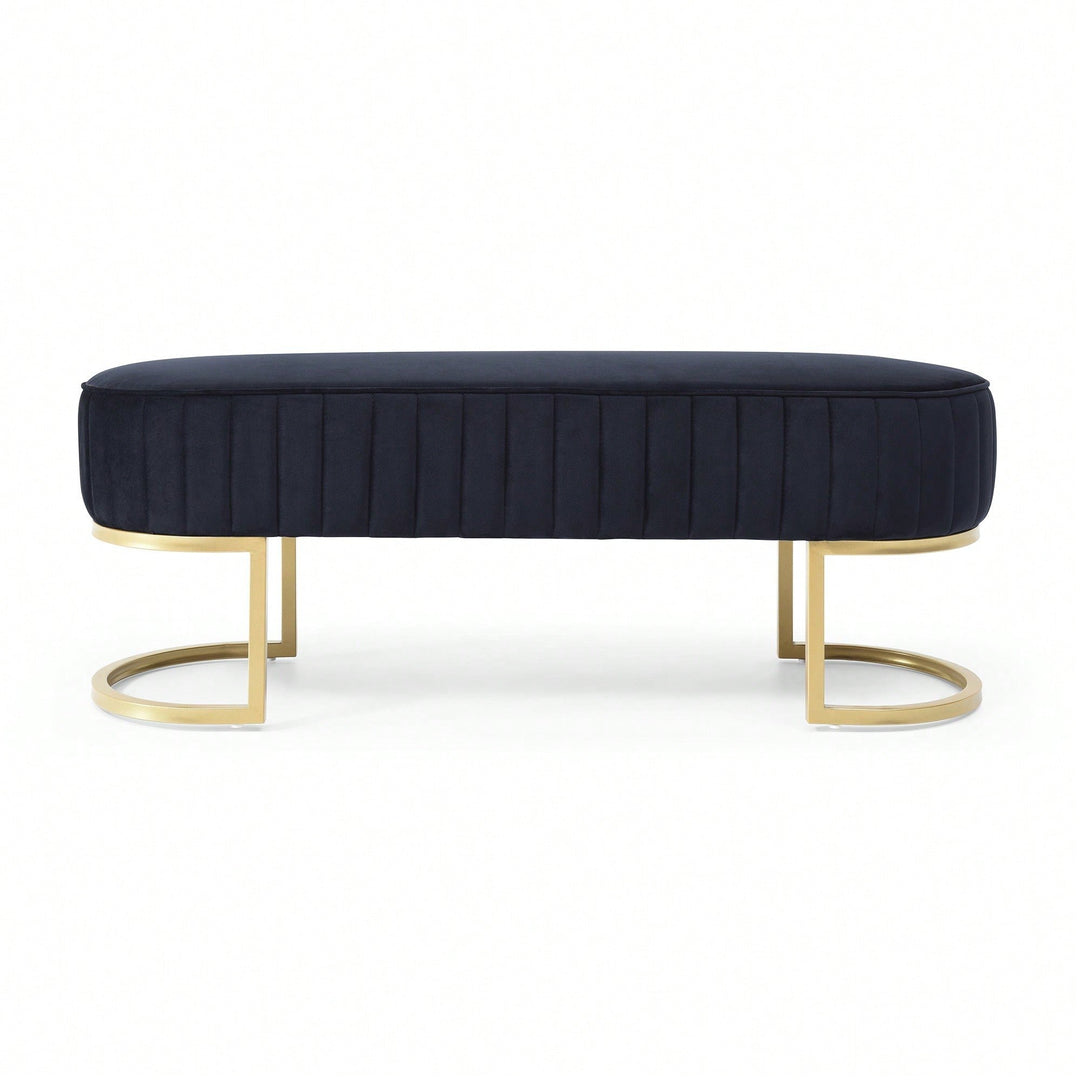 Chic Velvet Oval Upholstered Bench With Gold Metal Legs  48" Modern Storage Ottoman For Bedroom, Living Room, Or Image 5