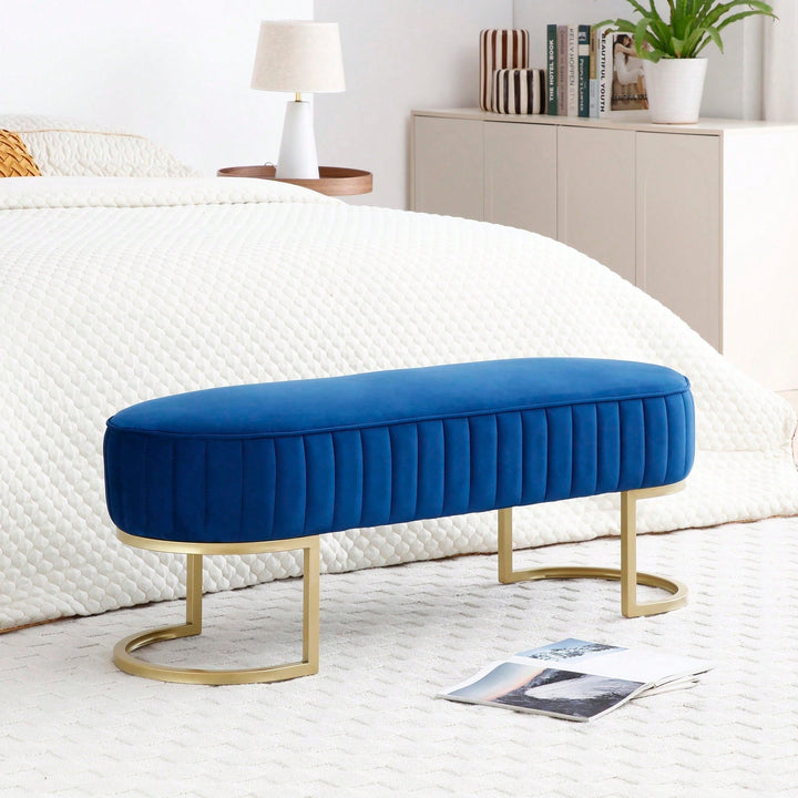 Chic Velvet Oval Upholstered Bench With Gold Metal Legs  48" Modern Storage Ottoman For Bedroom, Living Room, Or Image 10