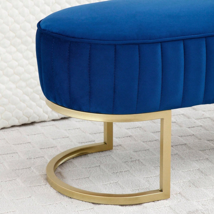 Chic Velvet Oval Upholstered Bench With Gold Metal Legs  48" Modern Storage Ottoman For Bedroom, Living Room, Or Image 11