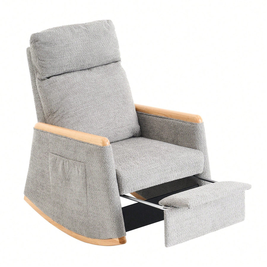 Comfortable High Back Upholstered Rocking Chair With Footrest And Side Pocket For Living Room Nursery Bedroom Image 1