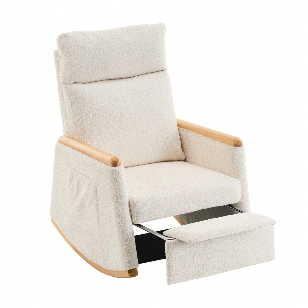 Comfortable High Back Upholstered Rocking Chair With Footrest And Side Pocket For Living Room Nursery Bedroom Image 2