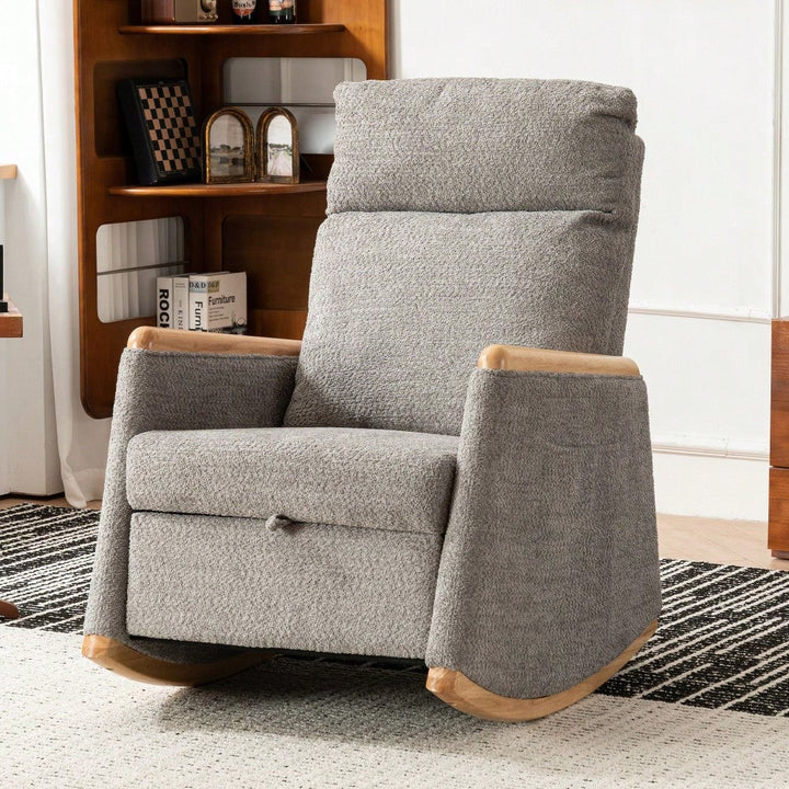 Comfortable High Back Upholstered Rocking Chair With Footrest And Side Pocket For Living Room Nursery Bedroom Image 4