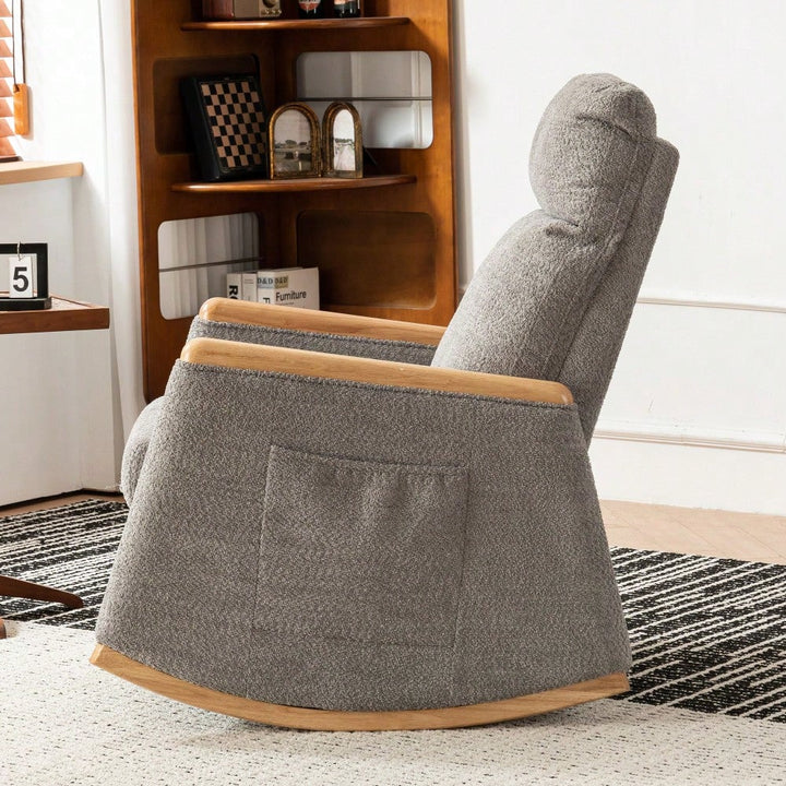 Comfortable High Back Upholstered Rocking Chair With Footrest And Side Pocket For Living Room Nursery Bedroom Image 5