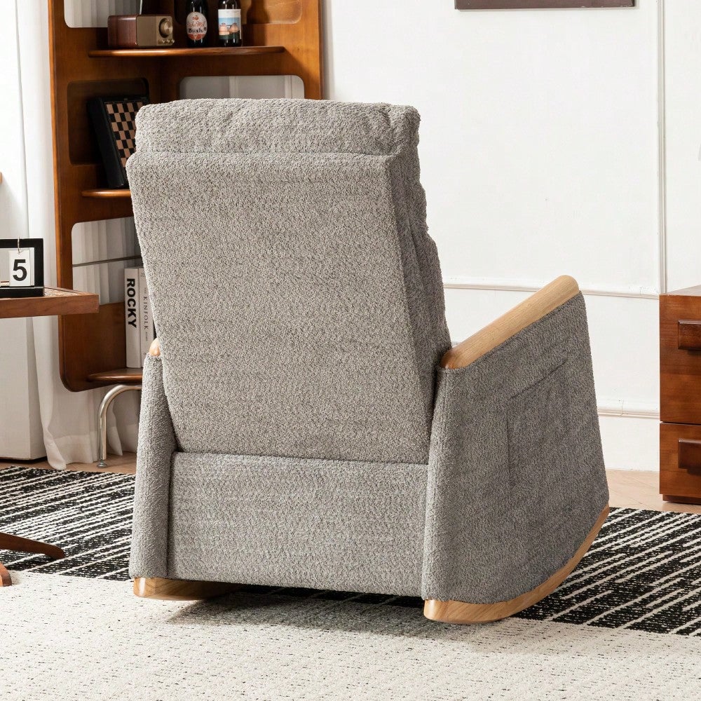 Comfortable High Back Upholstered Rocking Chair With Footrest And Side Pocket For Living Room Nursery Bedroom Image 6