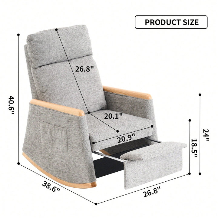 Comfortable High Back Upholstered Rocking Chair With Footrest And Side Pocket For Living Room Nursery Bedroom Image 7