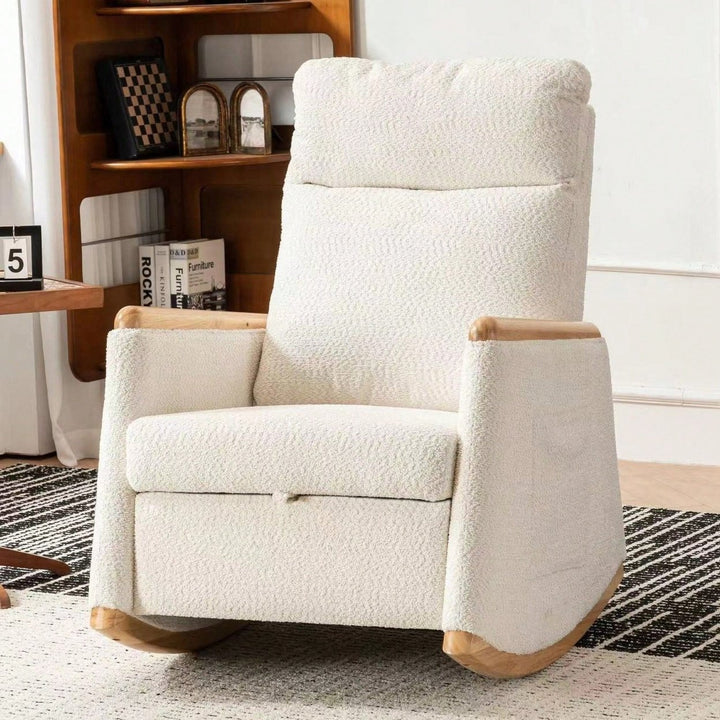 Comfortable High Back Upholstered Rocking Chair With Footrest And Side Pocket For Living Room Nursery Bedroom Image 11