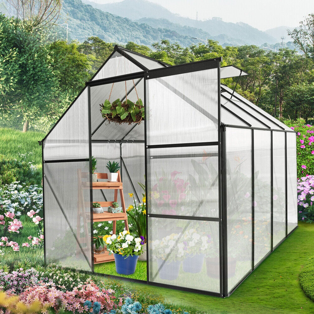 6x8 FT Polycarbonate Greenhouse Raised Base and Anchor Aluminum Heavy Duty Image 1