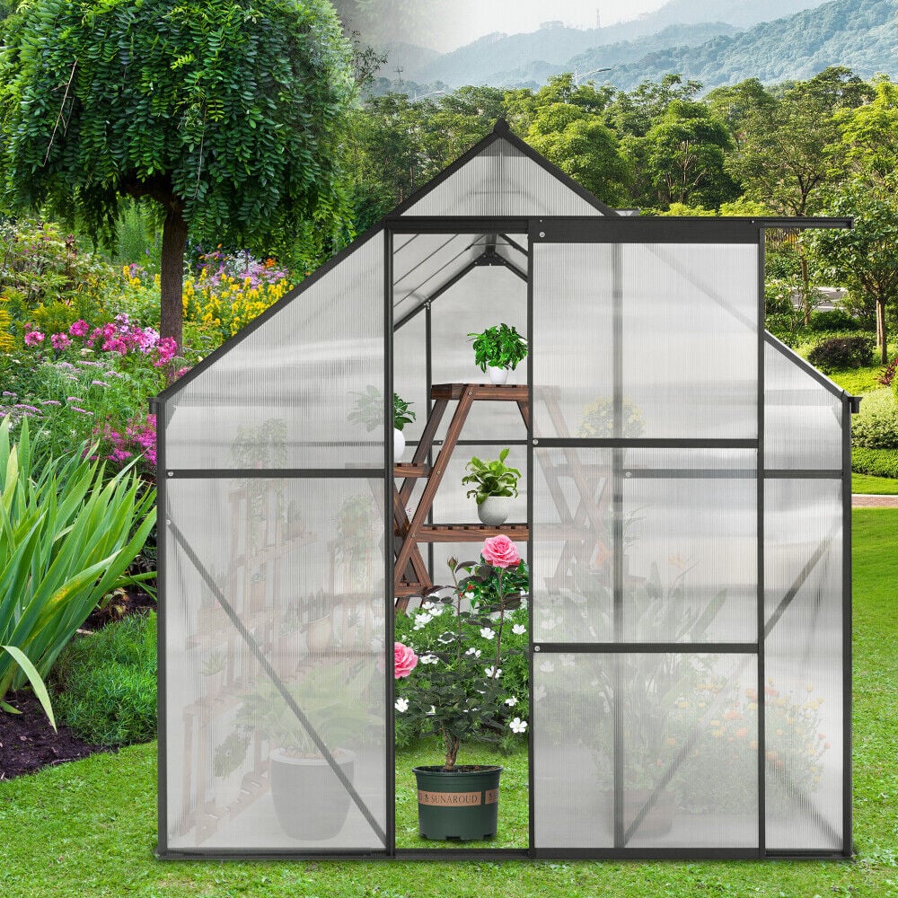 6x8 FT Polycarbonate Greenhouse Raised Base and Anchor Aluminum Heavy Duty Image 2