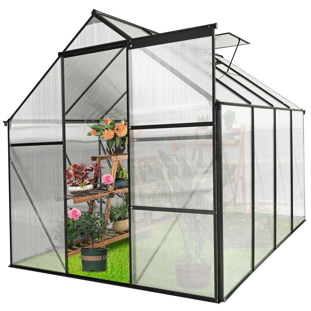 6x8 FT Polycarbonate Greenhouse Raised Base and Anchor Aluminum Heavy Duty Image 5