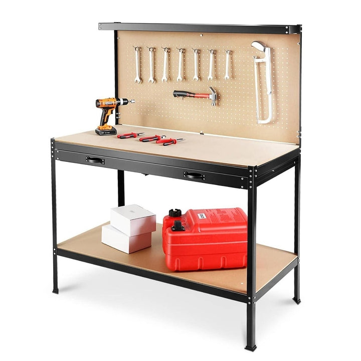 63 Inch Tool Cabinet Workbench with Drawers Pegboard Heavy Duty Storage Image 8