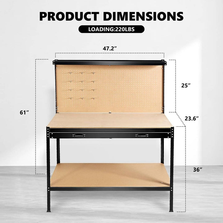 63 Inch Tool Cabinet Workbench with Drawers Pegboard Heavy Duty Storage Image 9