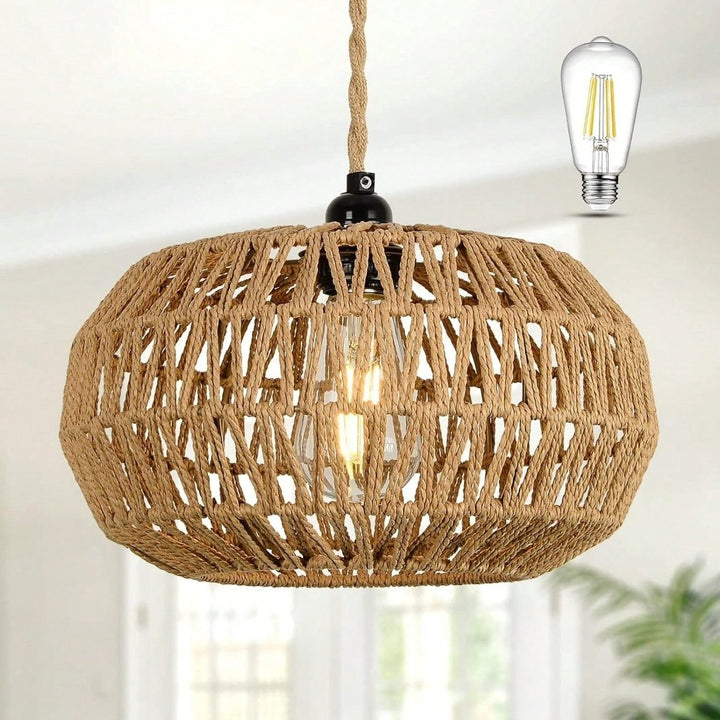 Boho Woven Rattan Pendant Light Fixture for Dining Room Living Room Kitchen Bedroom Nursery Entryway Image 2