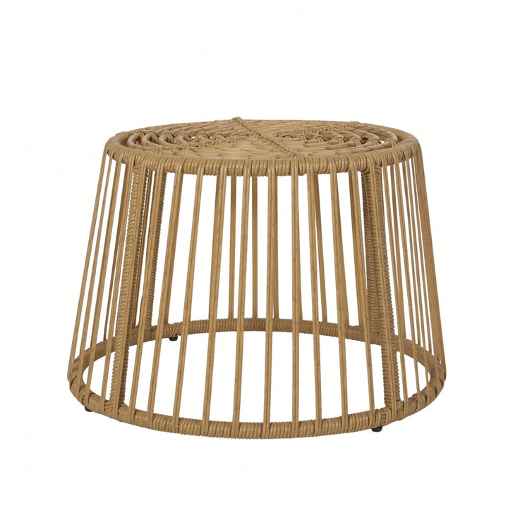 Boho Wicker Outdoor Side Table with Cage Frame Weather-Resistant PE Rattan Small Accent Table for Drinks and Plants Image 1