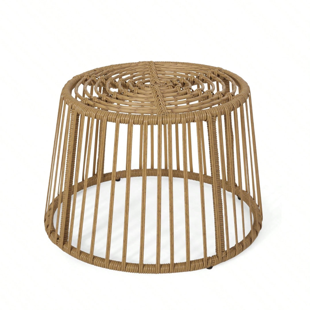 Boho Wicker Outdoor Side Table with Cage Frame Weather-Resistant PE Rattan Small Accent Table for Drinks and Plants Image 2