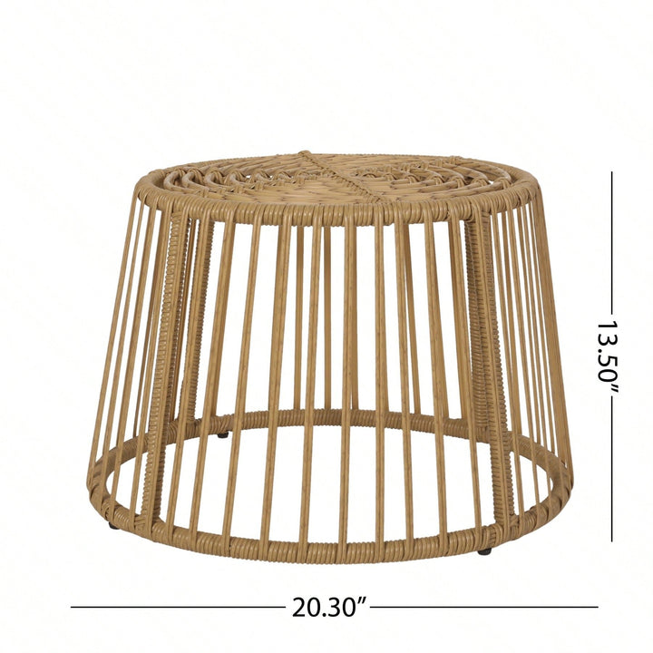 Boho Wicker Outdoor Side Table with Cage Frame Weather-Resistant PE Rattan Small Accent Table for Drinks and Plants Image 5