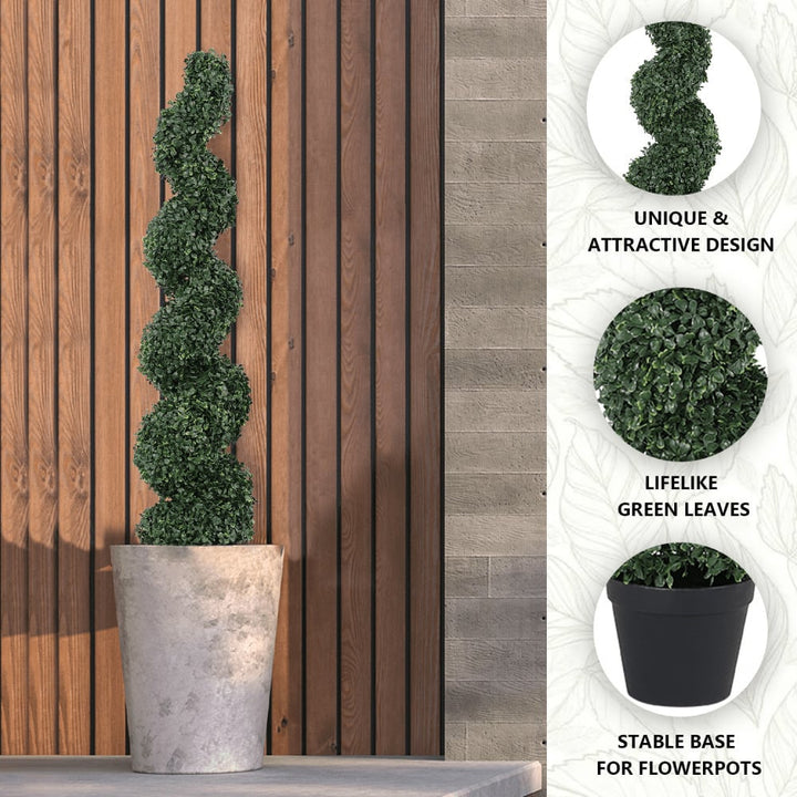 Bonsai Boxwood Spiral Topiary Artificial Tree Silk Plant Set For Indoor Outdoor Decor 2 Pieces Image 8