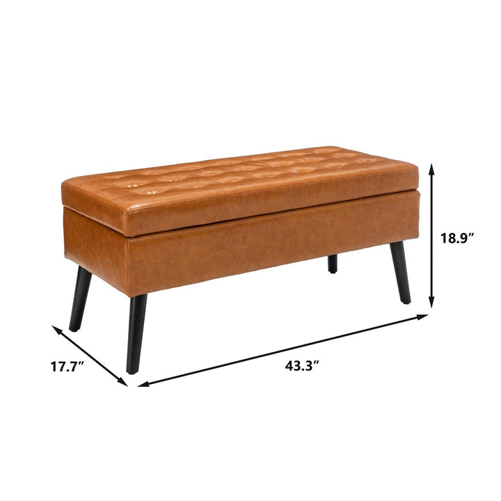 Brown Leather Storage Bench for Bedroom Entryway 43.3" Stylish Ottoman at Foot of Bed Image 6