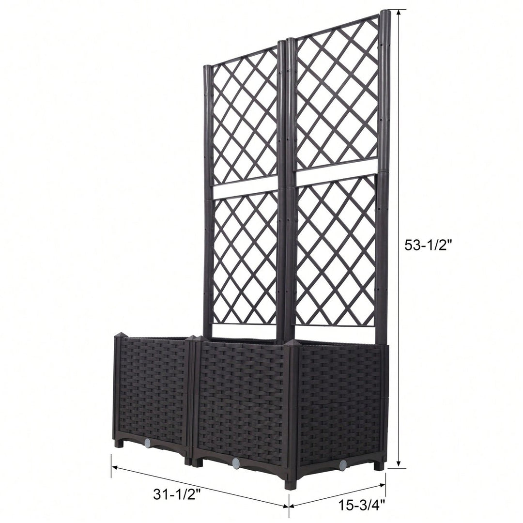 Brown Trellis Raised Garden Bed with Drainage Plug and Removable Pots for Climbing Plants Ideal for Outdoor Patios Image 6