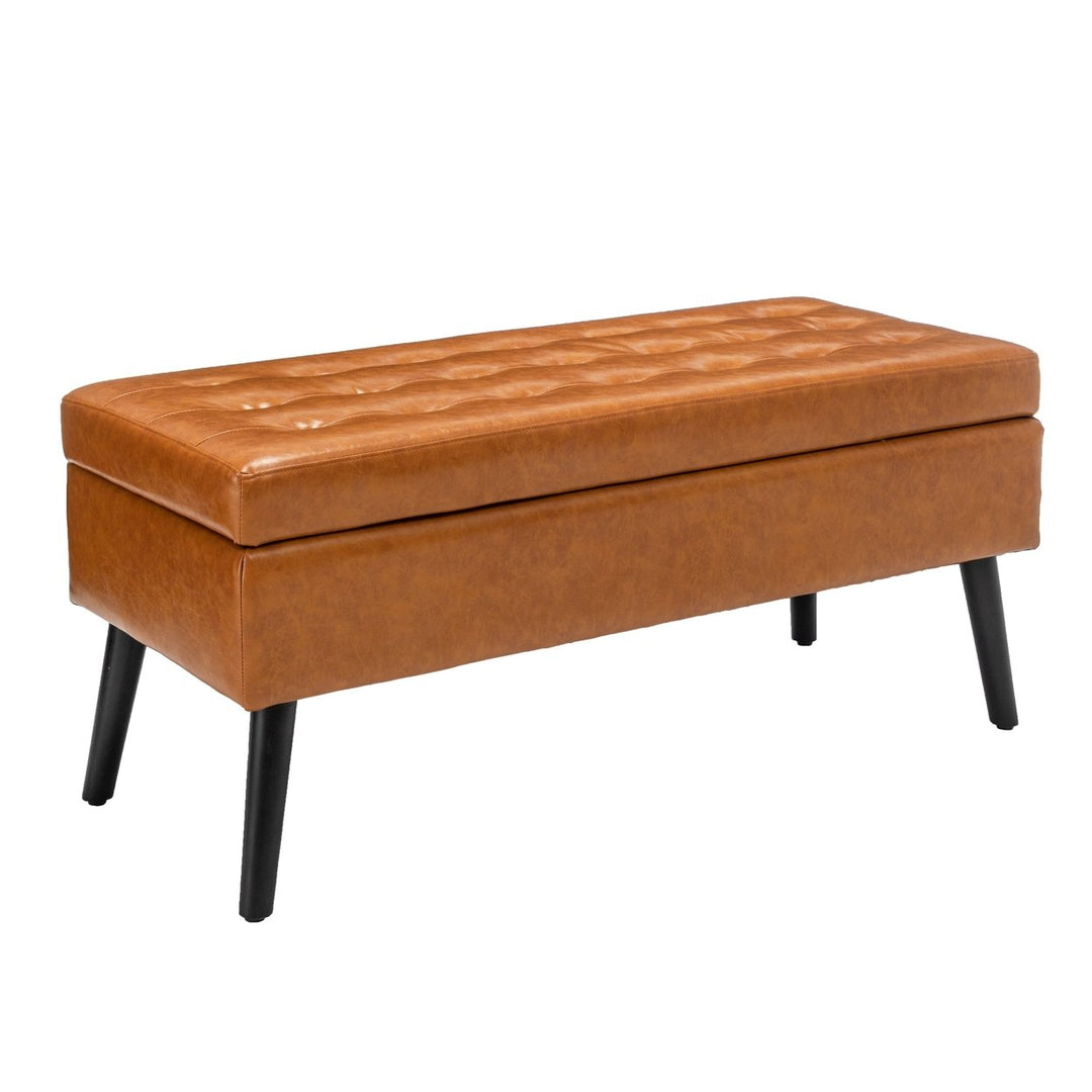 Brown Leather Storage Bench for Bedroom Entryway 43.3" Stylish Ottoman at Foot of Bed Image 9