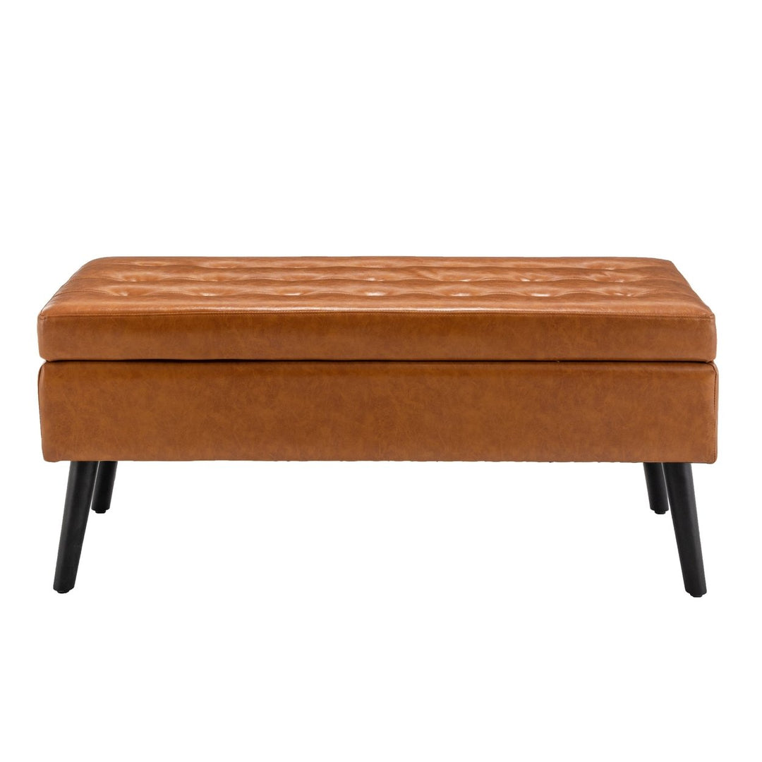 Brown Leather Storage Bench for Bedroom Entryway 43.3" Stylish Ottoman at Foot of Bed Image 11