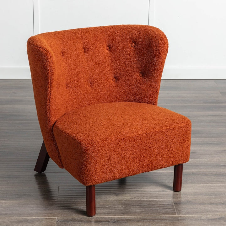 Burnt Orange Upholstered Armless Accent Chair Lambskin Sherpa Modern Sofa for Living Room Bedroom Small Spaces Image 1