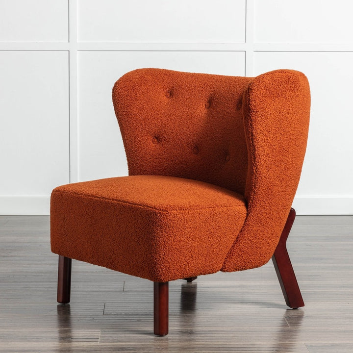 Burnt Orange Upholstered Armless Accent Chair Lambskin Sherpa Modern Sofa for Living Room Bedroom Small Spaces Image 2