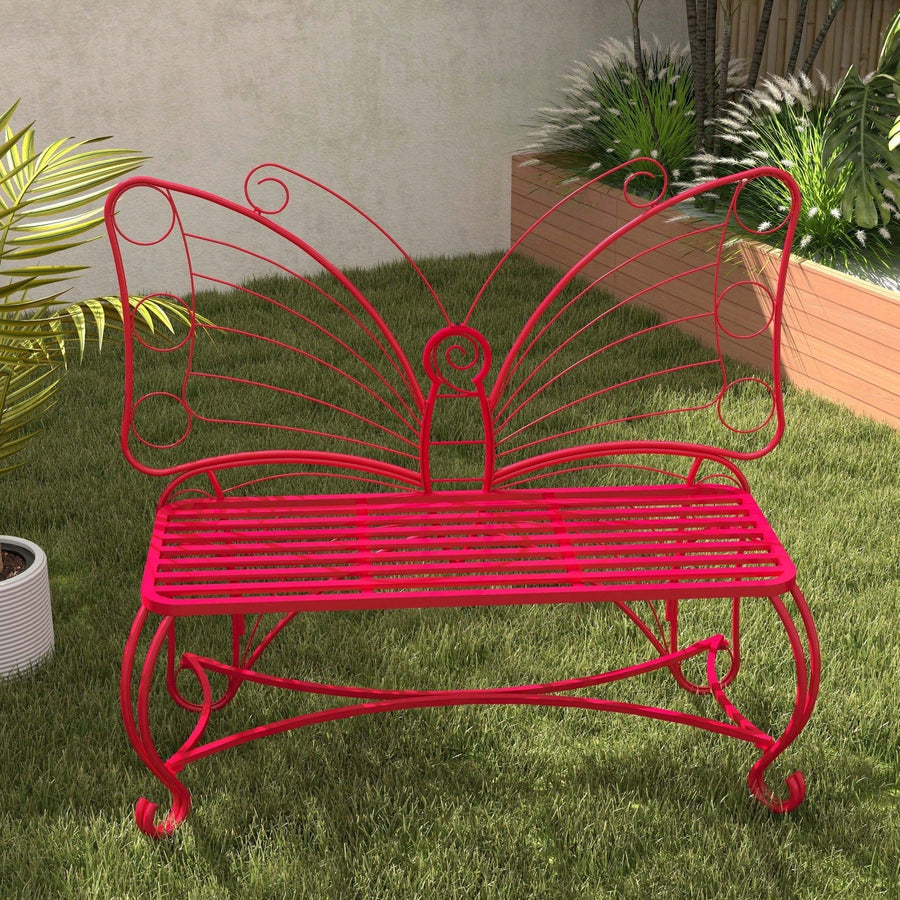 Butterfly Design Cast Metal Outdoor Garden Bench For Patio And Park Seating Image 1