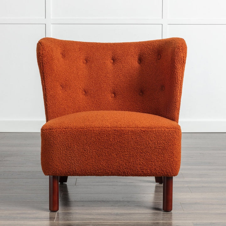 Burnt Orange Upholstered Armless Accent Chair Lambskin Sherpa Modern Sofa for Living Room Bedroom Small Spaces Image 3