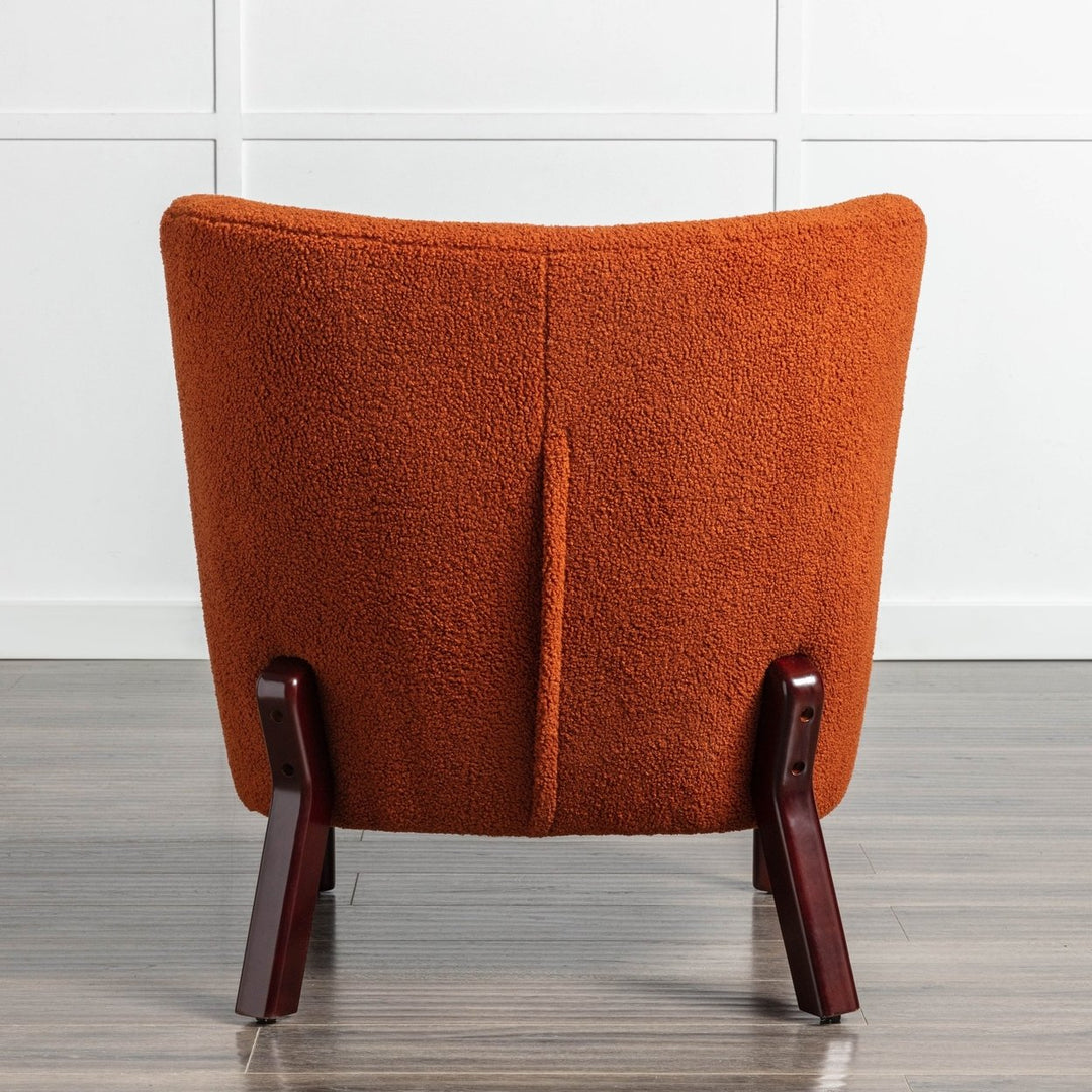 Burnt Orange Upholstered Armless Accent Chair Lambskin Sherpa Modern Sofa for Living Room Bedroom Small Spaces Image 4