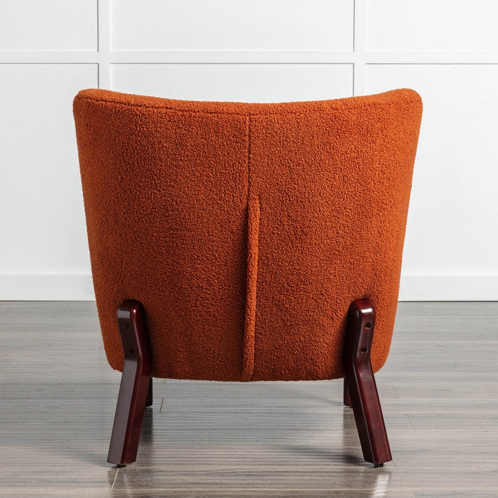 Burnt Orange Upholstered Armless Accent Chair Lambskin Sherpa Modern Sofa for Living Room Bedroom Small Spaces Image 4