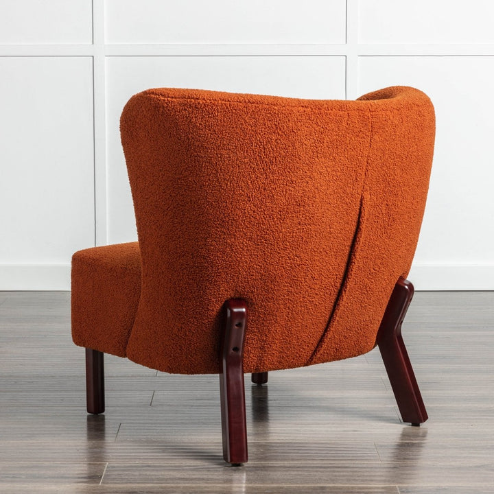 Burnt Orange Upholstered Armless Accent Chair Lambskin Sherpa Modern Sofa for Living Room Bedroom Small Spaces Image 5