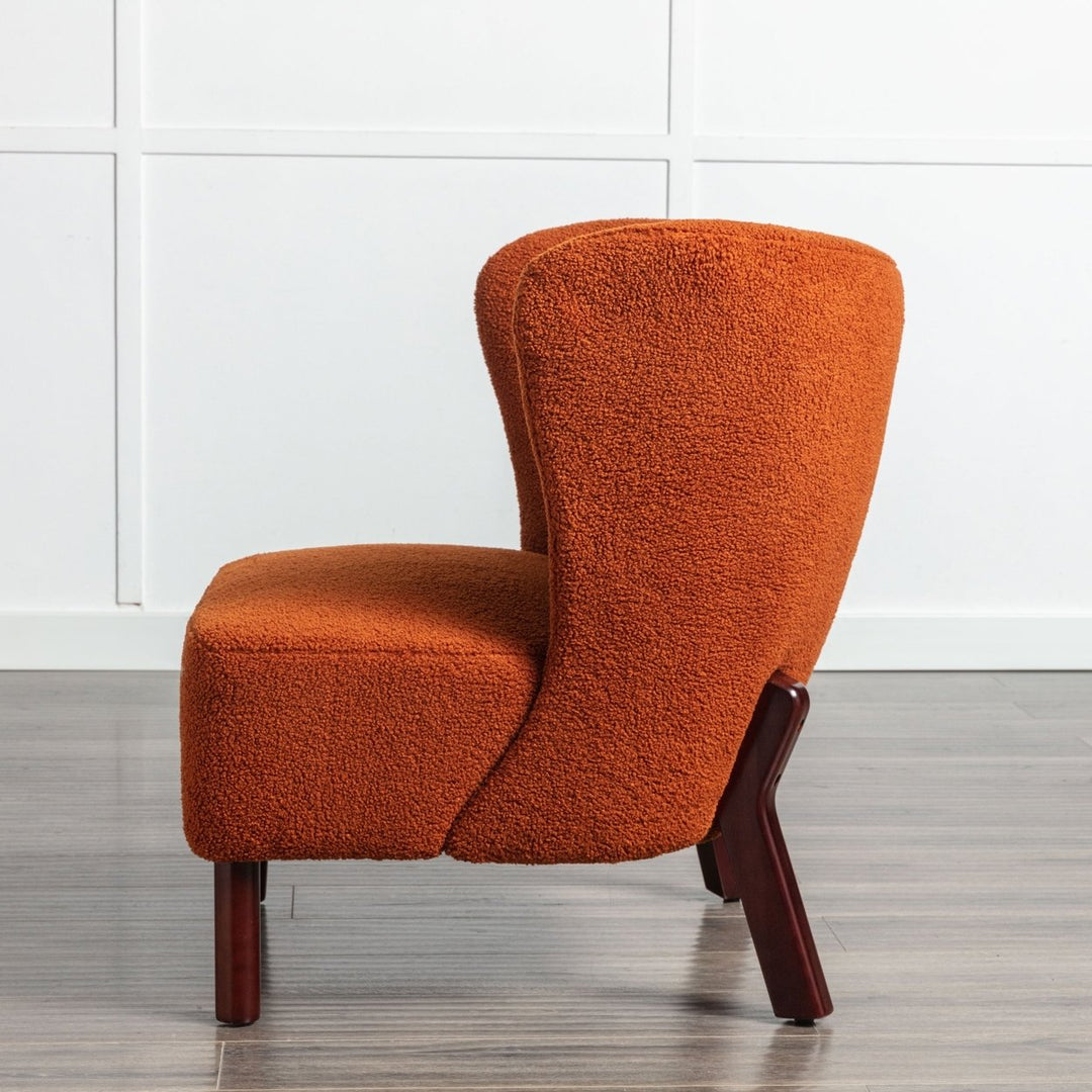 Burnt Orange Upholstered Armless Accent Chair Lambskin Sherpa Modern Sofa for Living Room Bedroom Small Spaces Image 6